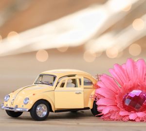 Close-up of pink toy car