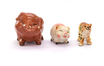 View of stuffed toy against white background