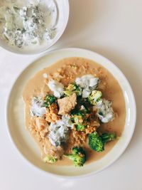 High angle view of food served in bowl