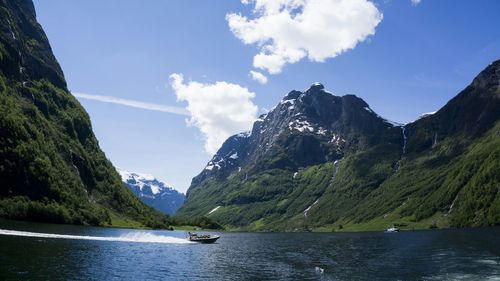 Scenic view of boats in sea