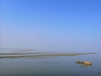 Scenic view of lake against clear blue sky