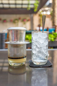 Close-up of beer in glass on table