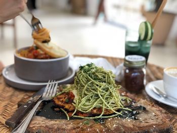 Close-up of meal served on table in restaurant