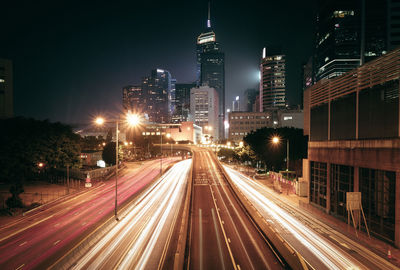 Light trails on road at night