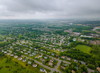 High angle view of townscape against sky