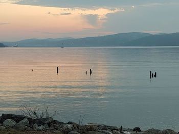 Scenic view of lake against sky during sunset