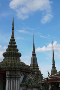 Low angle view of pagoda against sky