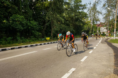 Man riding bicycle on road