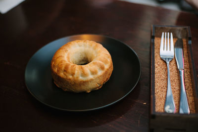 High angle view of breakfast in plate on table