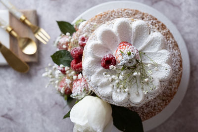 High angle view of ice cream in plate