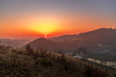 Scenic view of landscape against sky during sunset