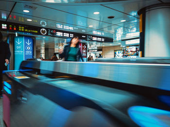 Blurred motion of escalator at railroad station