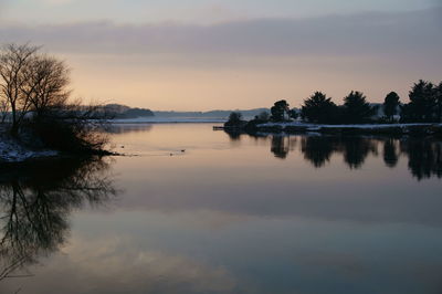 Scenic view of lake against sky during sunset