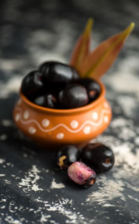 Close-up of black fruits in bowl