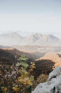 Scenic view of mountains against clear sky