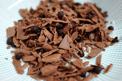 Close-up of chocolate shavings on plate