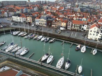 High angle view of city at waterfront