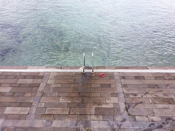 High angle view of nautical vessel on sea shore