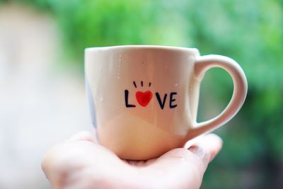 Close-up of hand holding coffee cup