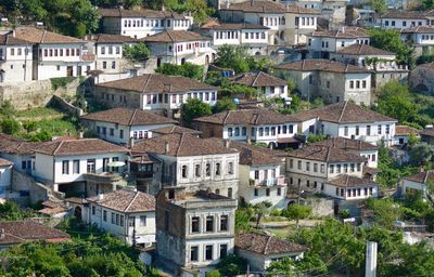 High angle view of buildings in city