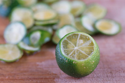 Close-up of cucumber on table