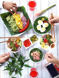 High angle view of woman preparing food