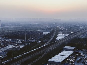 High angle view of cityscape against sky