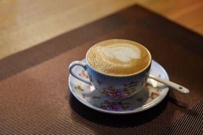 High angle view of coffee on table