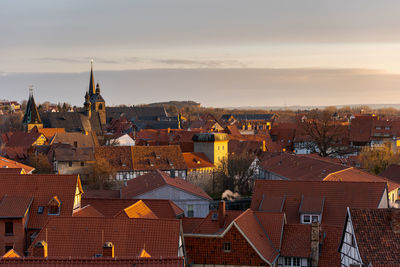 High angle view of townscape against sky