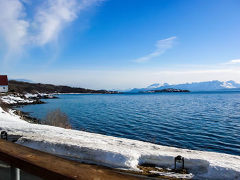 Scenic view of sea against blue sky