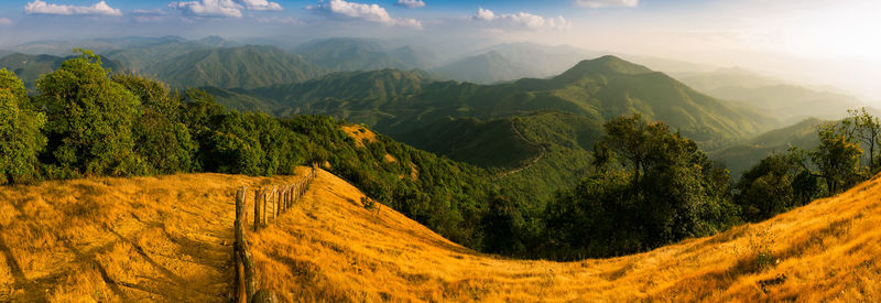 Panoramic view of landscape and mountains against sky