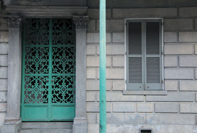 Closed door of building