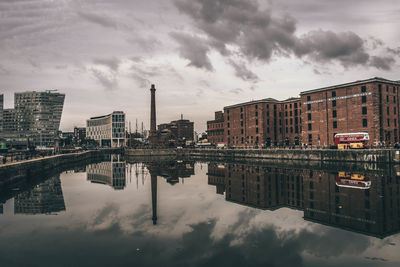 Reflection of buildings in puddle