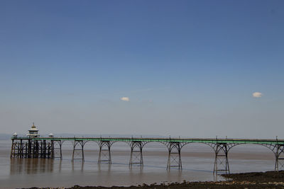 Clevedon pier against blue sea and sky