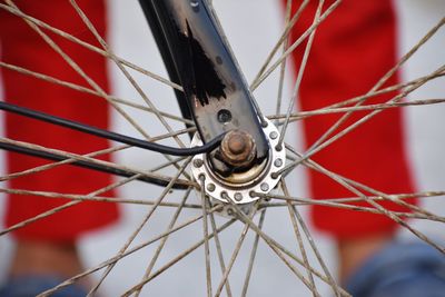 Low angle view of bicycle wheel