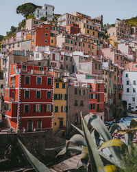 High angle view of buildings in town