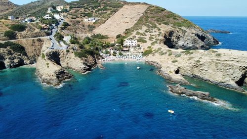 High angle view of sea and rocks