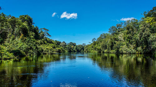 Scenic view of lake against blue sky