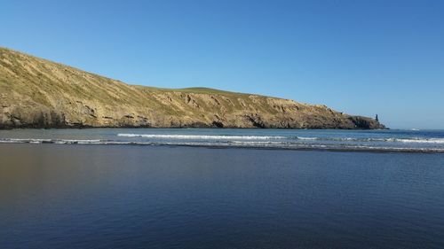 Scenic view of sea against clear blue sky