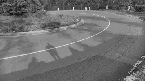 High angle view of road amidst trees