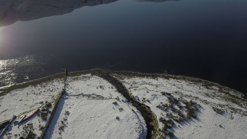 Scenic view of snow covered field against sky