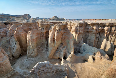 Panoramic view of rock formations against sky