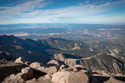 Scenic view to colorado landscape in direction southwest seen from top of pikes peak against sky