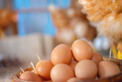 Close-up of eggs for sale at market stall