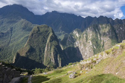 Panoramic view of landscape and mountains against sky