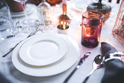 High angle view of empty dining table