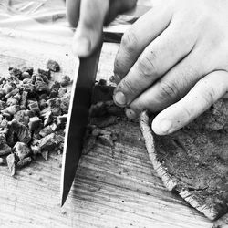 Close-up of man preparing food on table