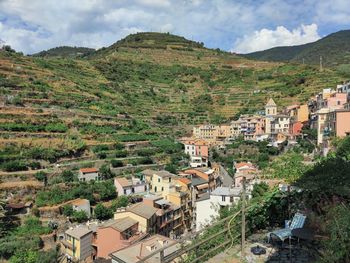 High angle view of townscape against sky