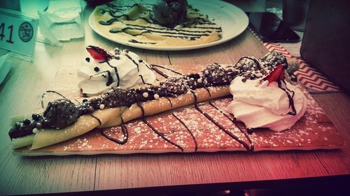 High angle view of fish in plate on table