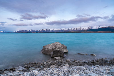 Scenic view of lake against sky. scenic  view new zealand southern alps from lake pukaki east bank